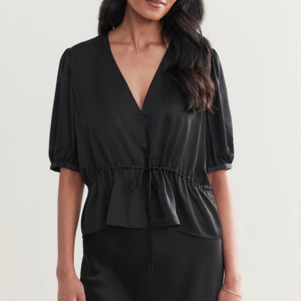 Jenni Kayne Sawyer Flowy Short Sleeve Blouse Black NWT Size Small